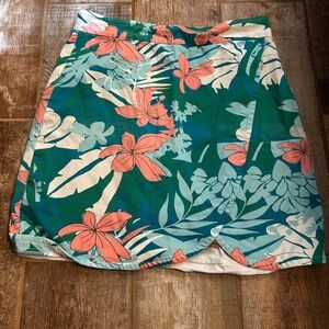 Boston Proper Skort Floral Tropical Print Twill Pull-On Skort 12 Green Blue Pink